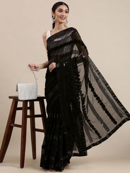 Vastranand - Black Embellished Sequinned Saree with Unstitched Blouse