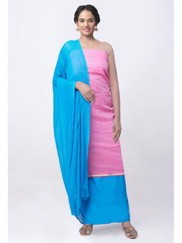 Unnati Silks - Unstitched Pink Pure Chanderi Sico Salwar Kameez (Set of 3)