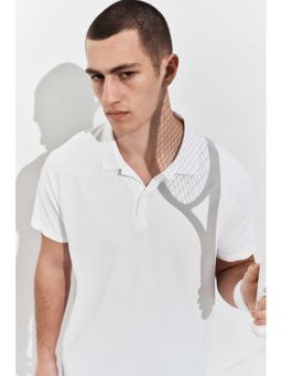 H&M - Men White Regular Fit Tennis T-Shirt With Drymove
