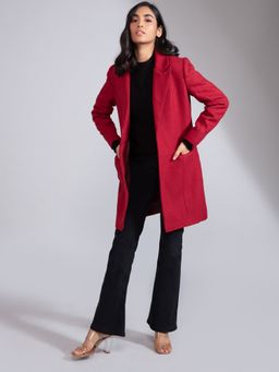 Twenty Dresses by Nykaa Fashion - Maroon On The Chic Side Overcoat