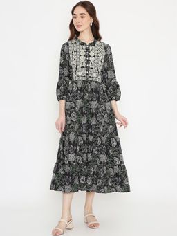Saffron Threads - Black Cotton Tiered Midi Dress