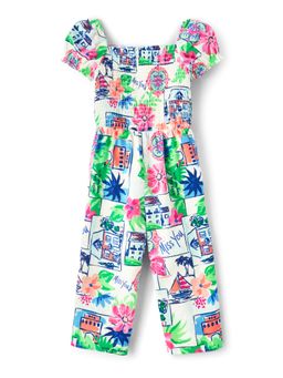 Gymboree - Girls Mommy & Me Vacation Linen Blend Smocked Jumpsuit