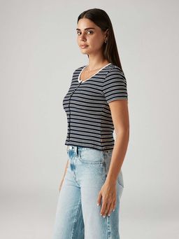 Levi's - Navy Blue Women's Striped Navy Slim Fit T-Shirts