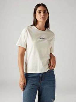 Levi's - Women'S Solid Off White Relaxed Fit T-Shirts