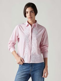 Levi's - Pink Women's Striped Regular Fit Embroidery Shirt