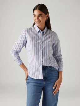 Levi's - Women'S Striped Light-Blue Slim Fit Shirts