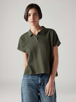 Levi's - Women'S Textured Olive Relaxed Fit Polo T-Shirt