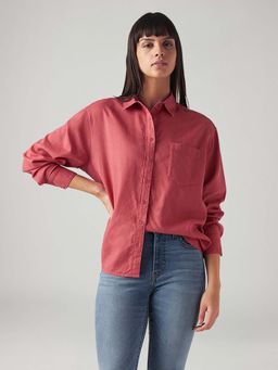 Levi's - Red Women's Solid Relaxed Fit Linen Shirt