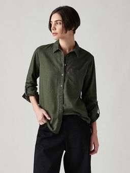 Levi's - Green Women's Solid Relaxed Fit Linen Shirt