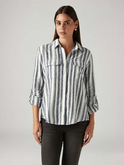 Levi's - Women'S Striped White Relaxed Fit Shirts