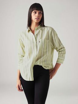 Levi's - Green Women's Striped Relaxed Fit Linen Shirt