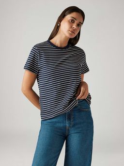 Levi's - Navy Blue Women's Striped Navy Crew Neck T-Shirts