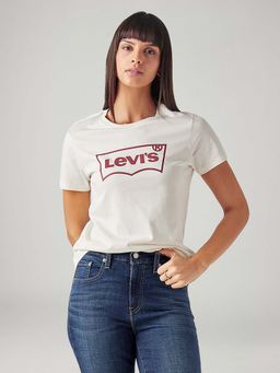 Levi's - Off White Women's Logo Graphic Printed Regular Fit T-Shirt