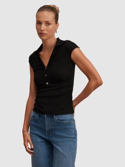 Forever New - Black Winnie Extended Shoulder Polo T-Shirt
