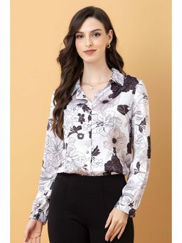 PURYS - White Casual Printed Satin Shirt