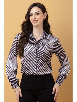 PURYS - Black Geometric Print Satin Shirt