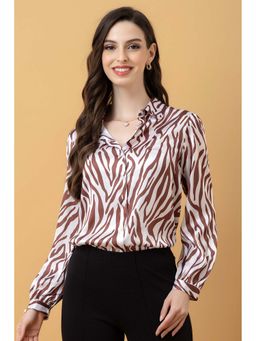 PURYS - Brown Abstract Printed Satin Shirt
