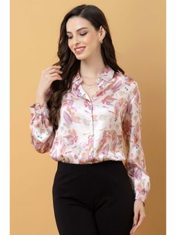 PURYS - Off White Casual Printed Satin Shirt