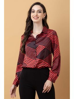 PURYS - Red Geometric Print Classic Shirt