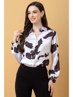 PURYS - White Casual Printed Satin Shirt