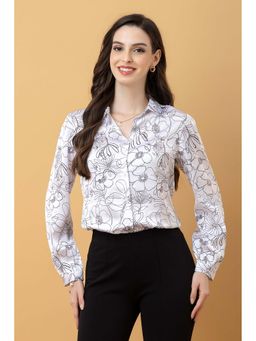 PURYS - White Casual Printed Satin Shirt