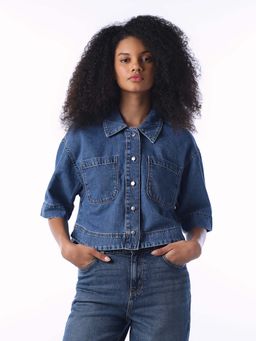ONLY - Women'S Solid Regular Fit Blue Shirt
