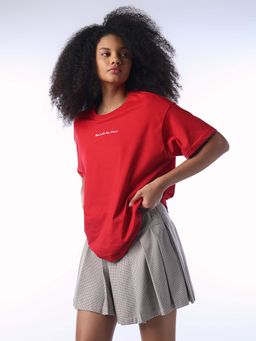 ONLY - Women'S Typography Oversized Red T-Shirt