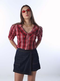 ONLY - Women'S Checked Regular Fit Red Shirt