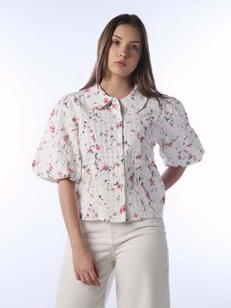 ONLY - Women'S Floral Regular Fit White Shirt