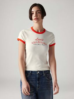 Levi's - Off White Women's Typography Printed Slim Fit T-Shirt