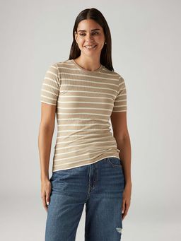 Levi's - Women'S Striped Beige Slim Fit T-Shirts