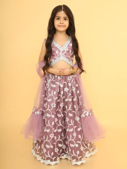 Titrit - Net Choli with Lehenga and Dupatta - Purple (Set of 3)