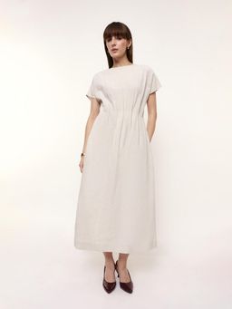 Dennis Lingo - Woman Solid White Corset Detailed Short Sleeve Midi Dress