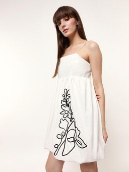 Dennis Lingo - Woman Embroidered White Balloon Mini Dress