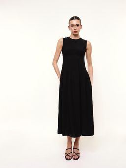 Dennis Lingo - Woman Solid Black Corset Detailed Sleeveless Midi Dress