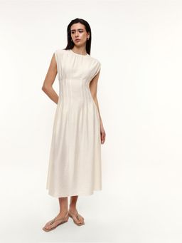 Dennis Lingo - Woman Solid White Corset Detailed Sleeveless Midi Dress