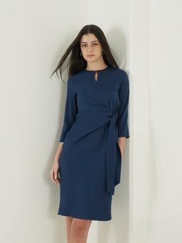 FABLE STREET - Polyester Crepe A-Line Tie-Up Keyhole Neck Dress