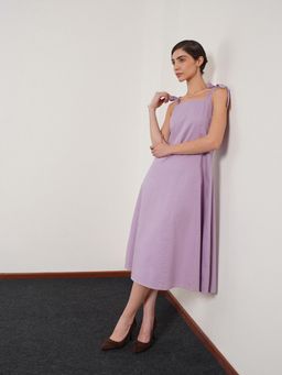 FABLE STREET - Pure Cotton Fit And Flare Tie-Shoulder Square Neck Dress