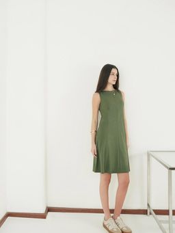 FABLE STREET - Pure Cotton A-Line Sleeveless Boat Neck Dress