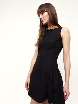 Dennis Lingo - Woman Drop Waist Solid Mini Dress with Front Tie-Up