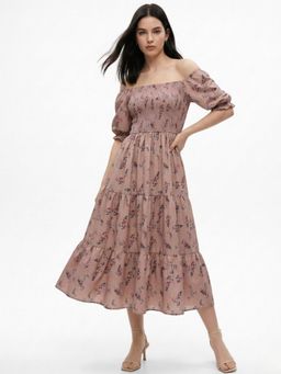 Outzidr - Mauve Short Sleeve Square Neck Dress