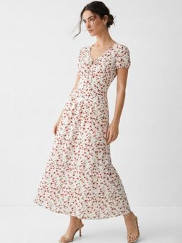 Outzidr - White Short Sleeve V Neck Corset Dress