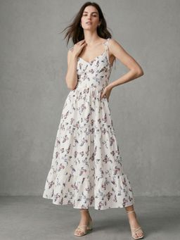 Outzidr - White Spaghetti Strap Tiered Dress