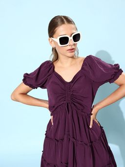 RARE - Women Casual Purple Colour Mini Solid Dress