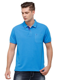 Classic Polo - Men Cotton Solid Half Sleeve Regular Fit Polo Neck Oxford Blue Color T-Shirt