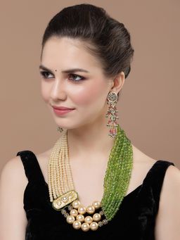 Dugran By Dugristyle - Pink & Green Drop Earring with Kundan & Pearls