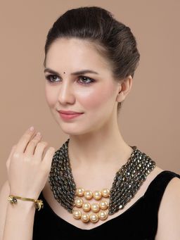 Dugran By Dugristyle - Gold & Black Designer Bangle with Pearls & Natural Stones