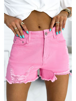 Errabelly - Pink Solid Colour Distressed Denim Shorts