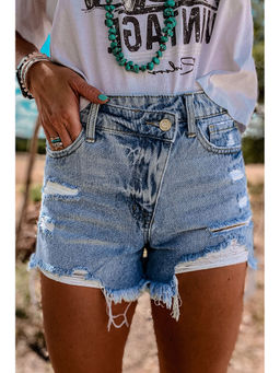 Errabelly - Sky Blue High Rise Crossover Waist Denim Shorts
