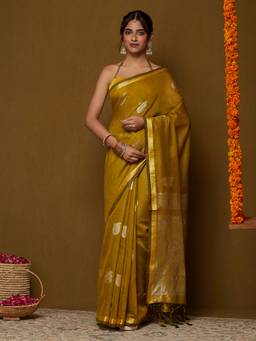 Garden VARELI - Women's Mustard Cotton Silk Ethnic Motifs Saree